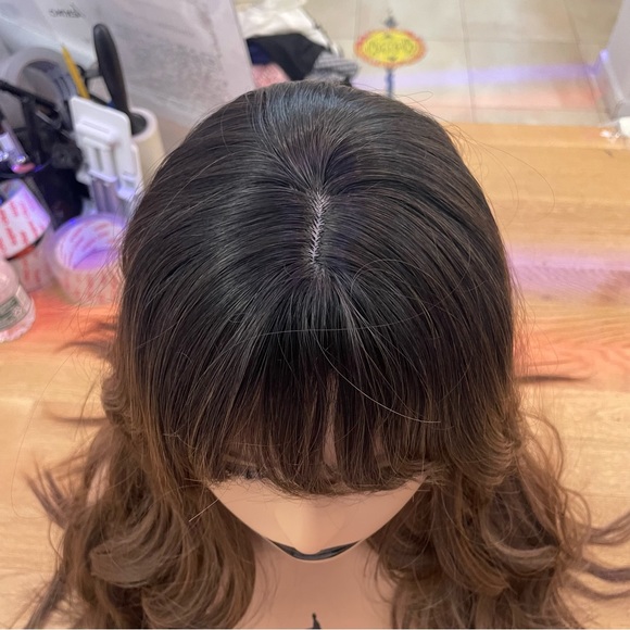 Human hair blend brown wig with bang - Picture 7 of 9